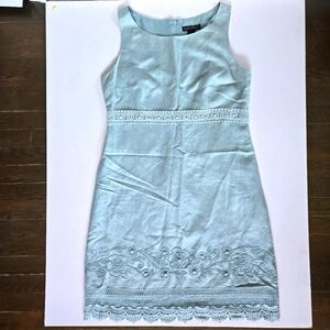 Jessica Howard Y2K Blue Lace Linen Beaded embroidery dress sz 12